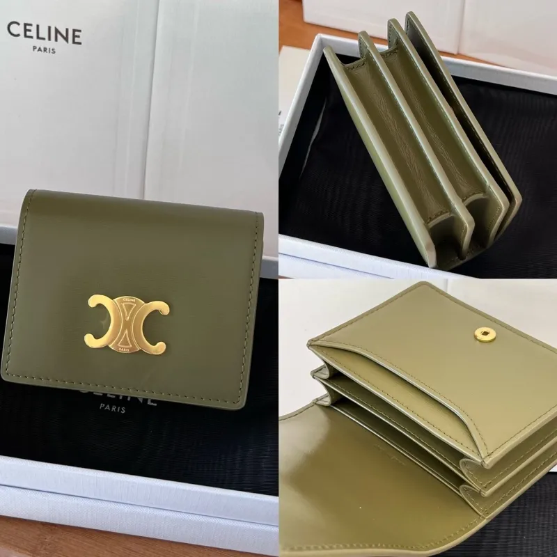 Celine Olive Green Small Leather Wallet 52 - Image 9