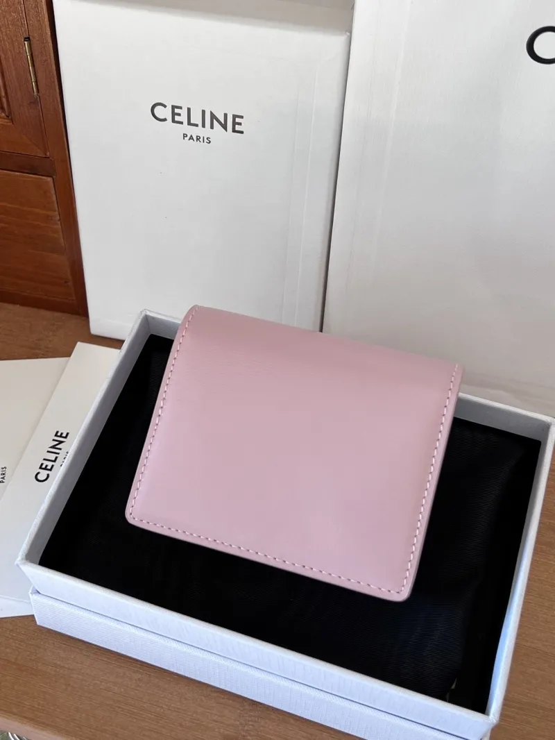 Celine Pink Leather Compact Wallet - Image 3