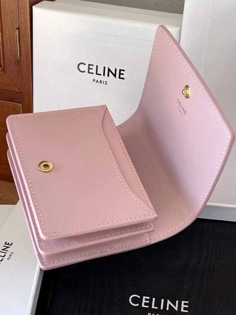Celine Pink Leather Compact Wallet - Image 6