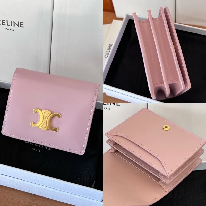 Celine Pink Leather Compact Wallet - Image 9