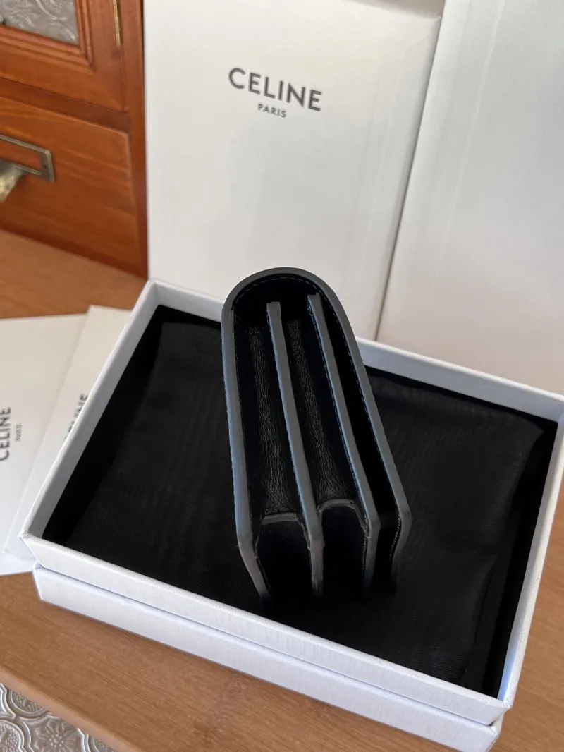 Celine Black Leather Compact Wallet - Image 3