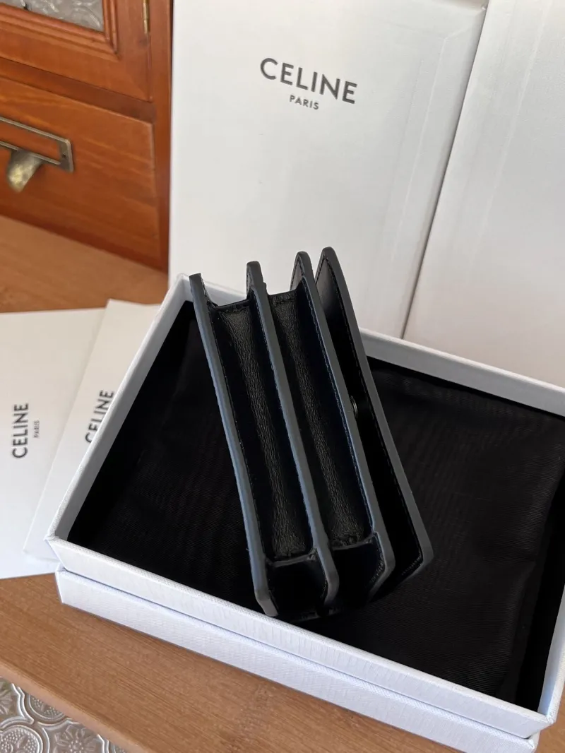 Celine Black Leather Compact Wallet - Image 4