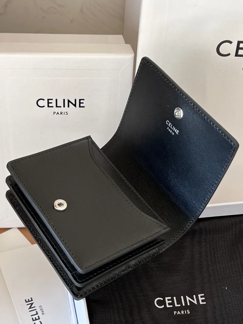 Celine Black Leather Compact Wallet - Image 5