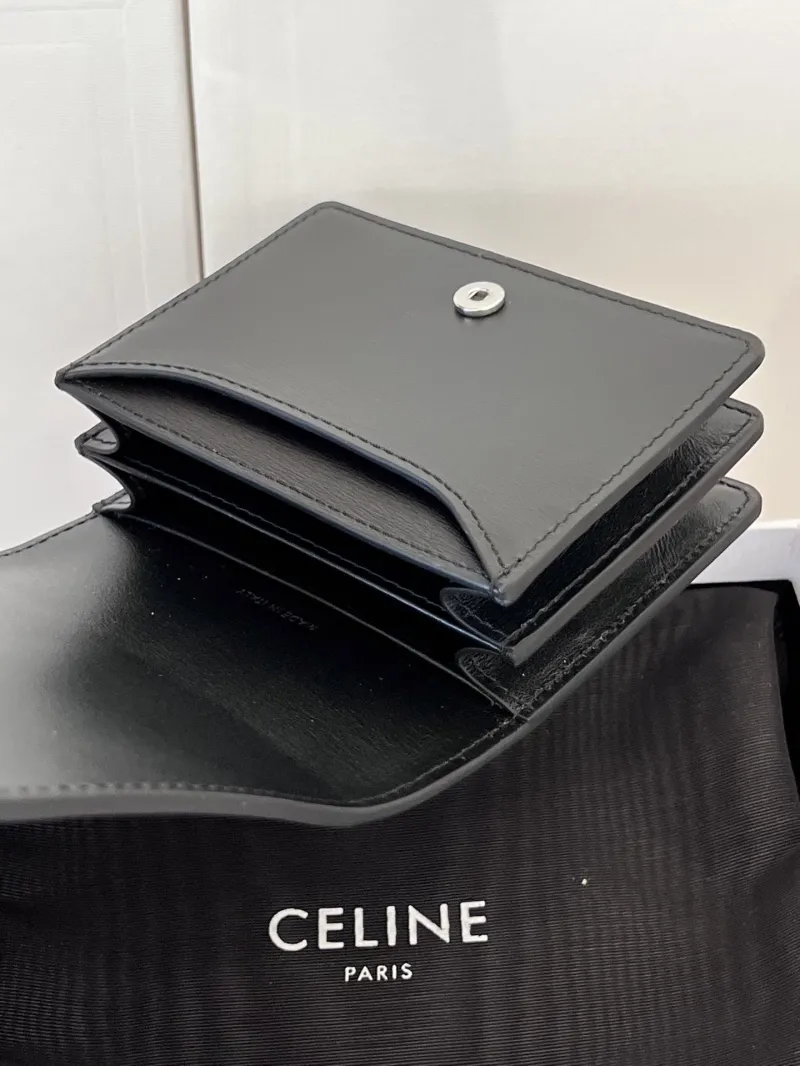 Celine Black Leather Compact Wallet - Image 6