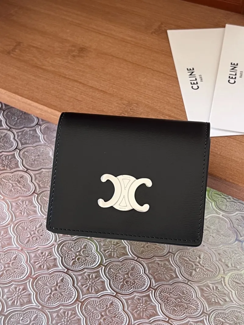Celine Black Leather Compact Wallet - Image 7