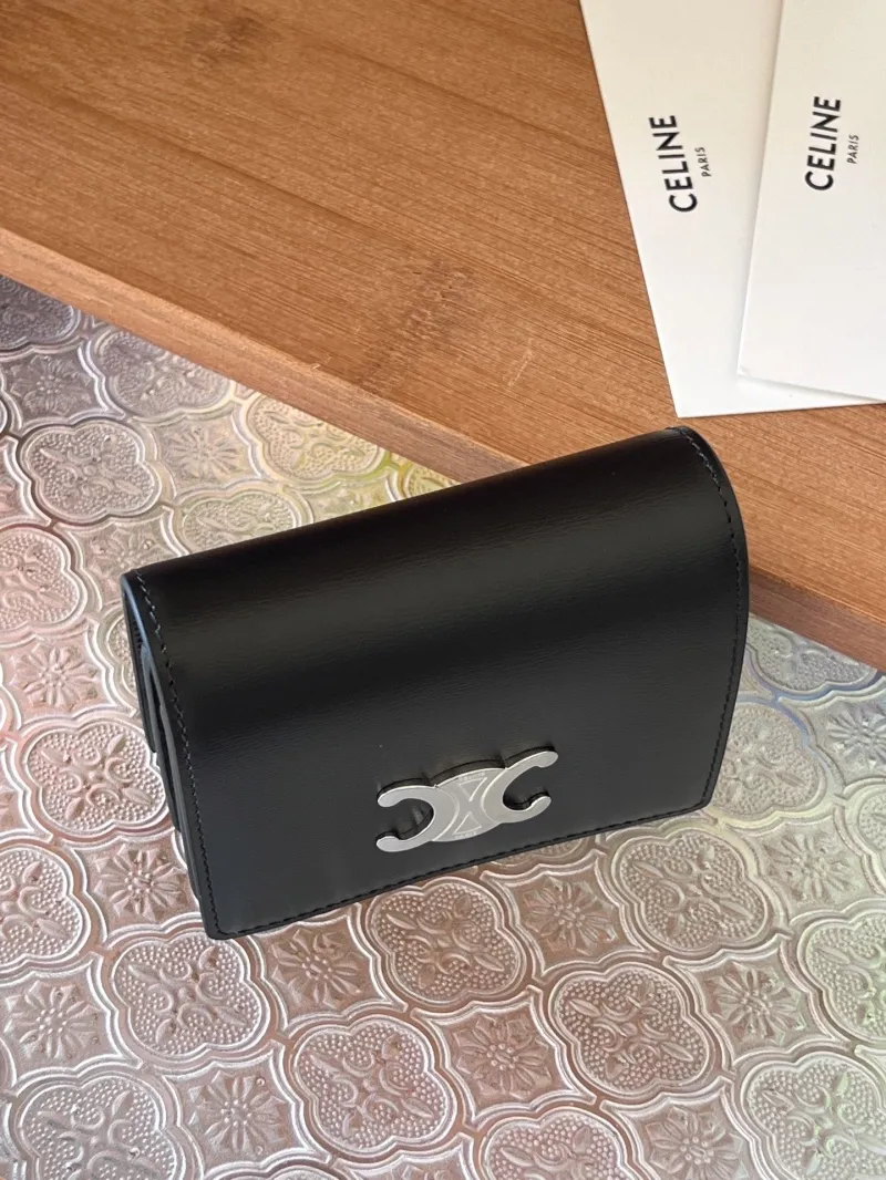 Celine Black Leather Compact Wallet - Image 8