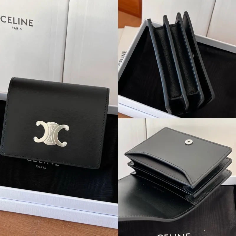 Celine Black Leather Compact Wallet - Image 9