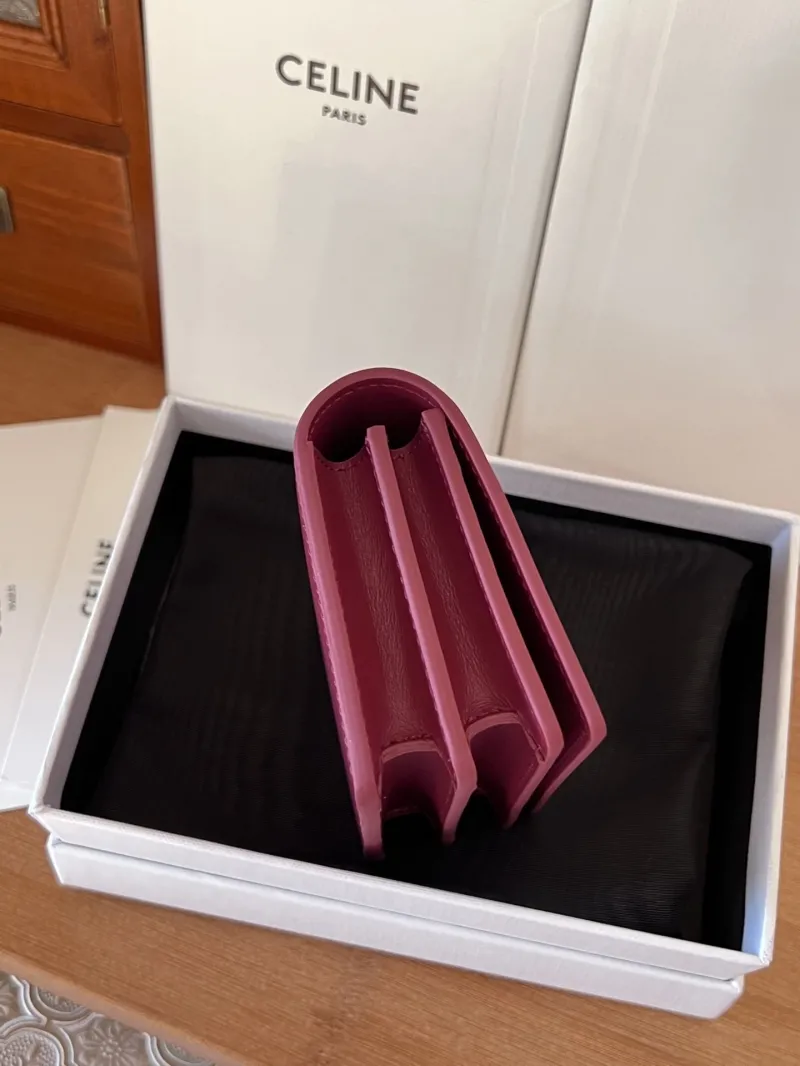 Celine Burgundy Compact Leather Wallet - Image 3