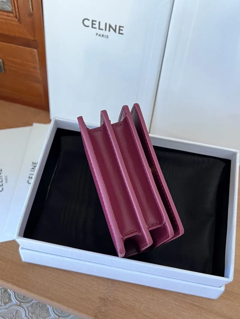 Celine Burgundy Compact Leather Wallet - Image 4