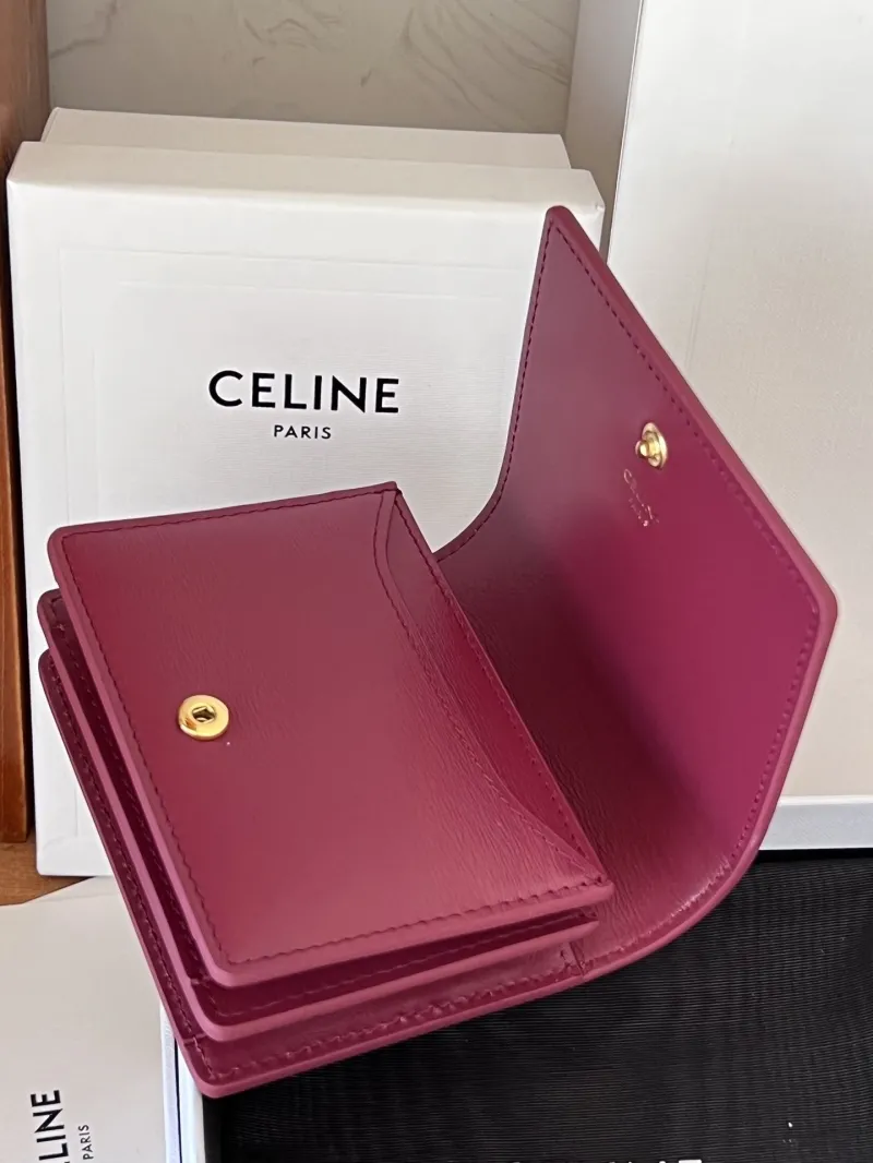 Celine Burgundy Compact Leather Wallet - Image 5