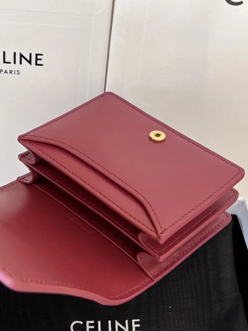 Celine Burgundy Compact Leather Wallet - Image 6