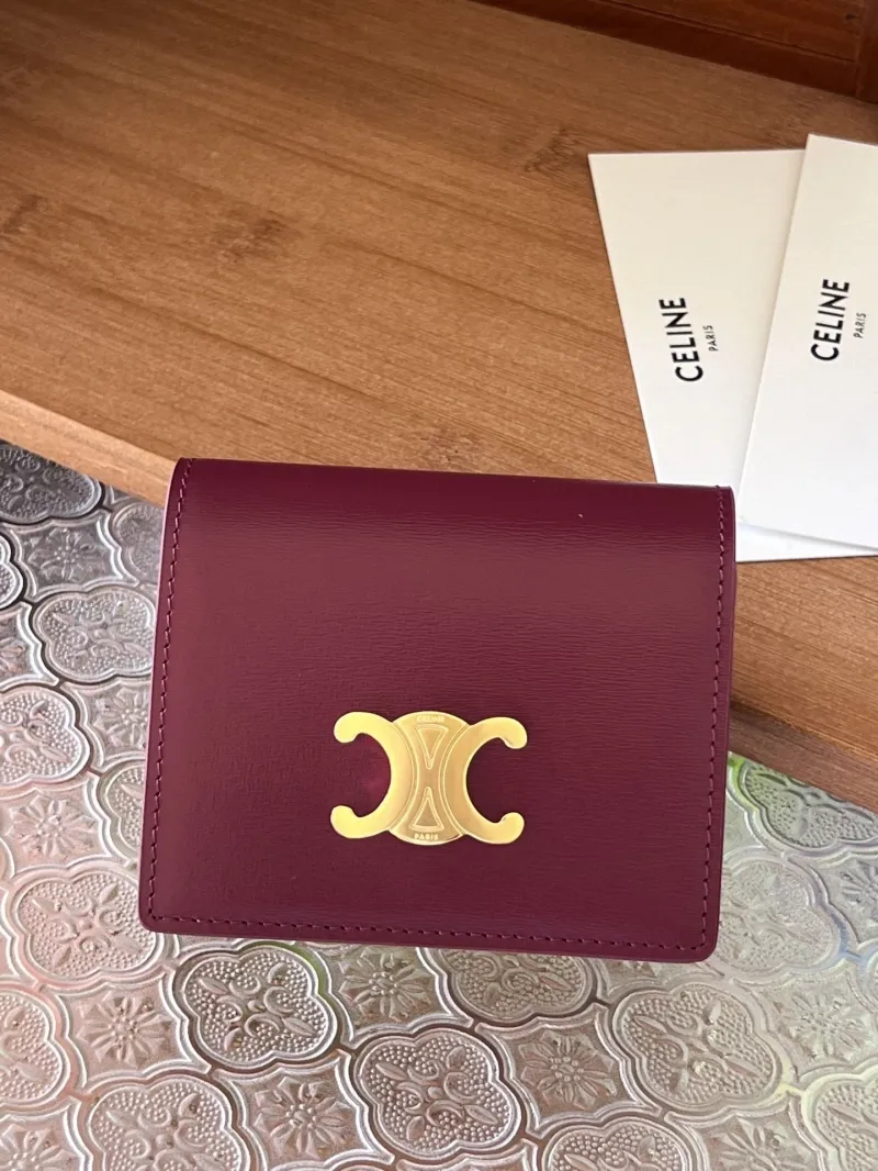 Celine Burgundy Compact Leather Wallet - Image 7