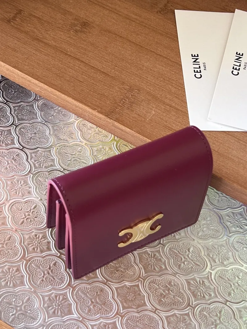 Celine Burgundy Compact Leather Wallet - Image 8