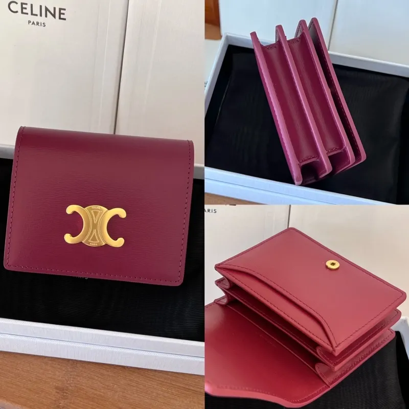 Celine Burgundy Compact Leather Wallet - Image 9