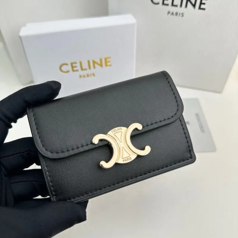 Celine Black Leather Card Holder Wallet - Image 4