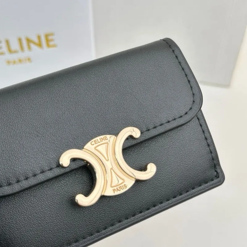 Celine Black Leather Card Holder Wallet - Image 5