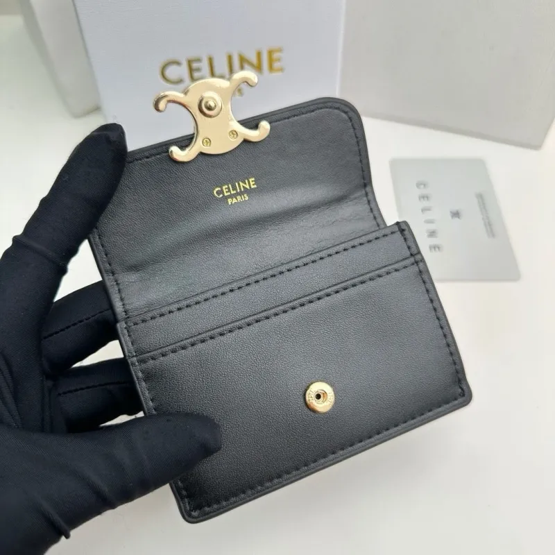 Celine Black Leather Card Holder Wallet - Image 7