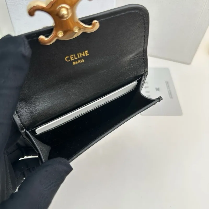 Celine Black Leather Card Holder Wallet - Image 9