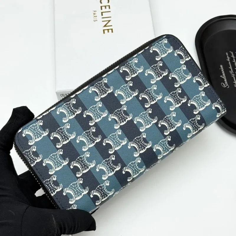 Alternative view of Celine 2394 Blue Striped Zip Around Wallet