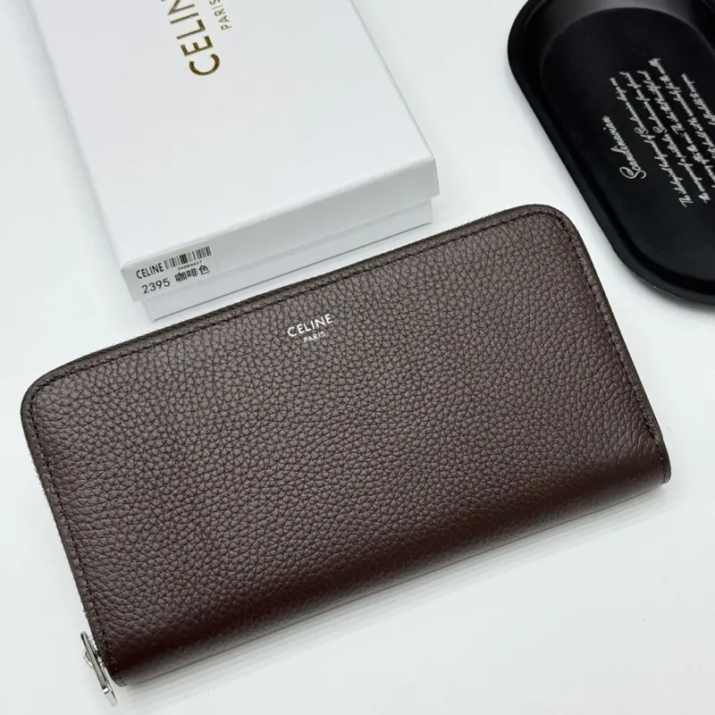 Celine 2395 Brown Leather Zip Around Wallet