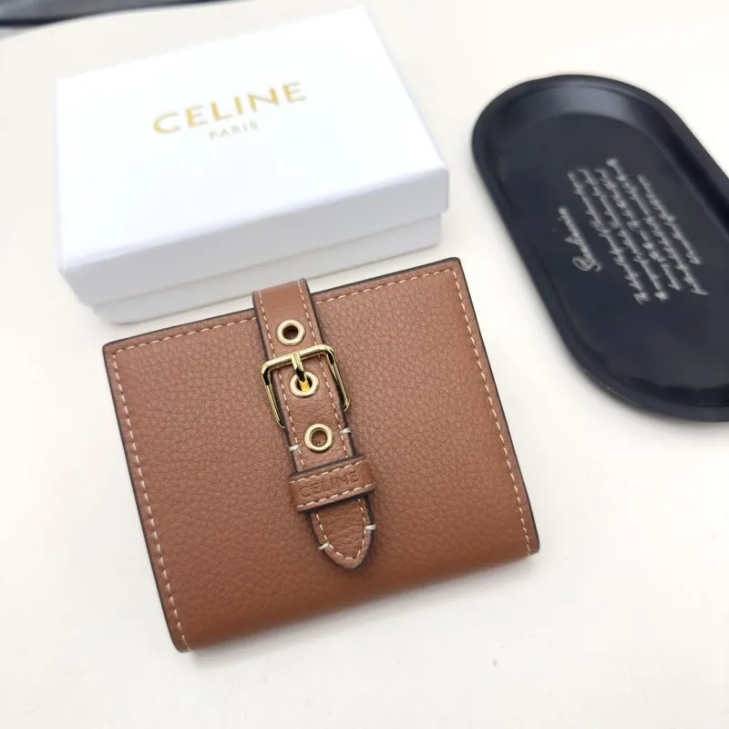 Celine Brown Leather Compact Wallet