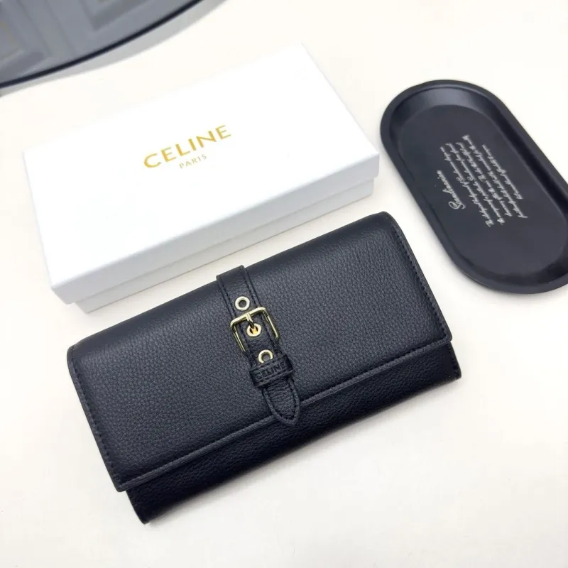 Celine Black Leather Long Wallet