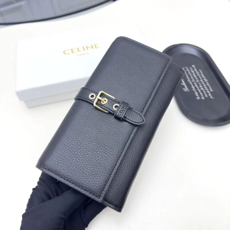 Celine Black Leather Long Wallet - Image 3