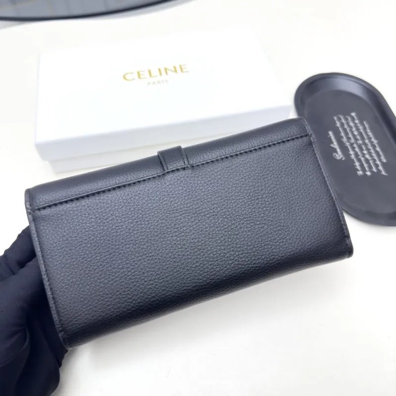Celine Black Leather Long Wallet - Image 4