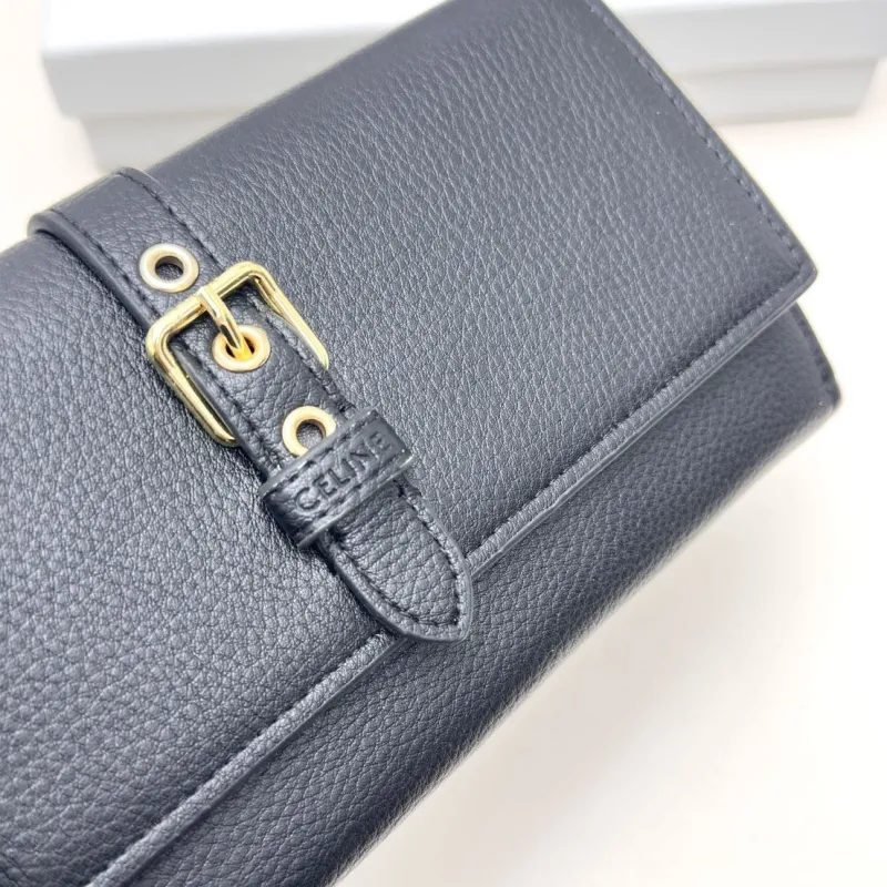 Celine Black Leather Long Wallet - Image 5