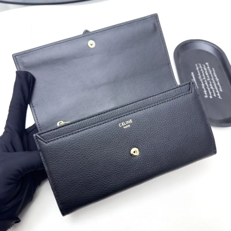 Celine Black Leather Long Wallet - Image 6