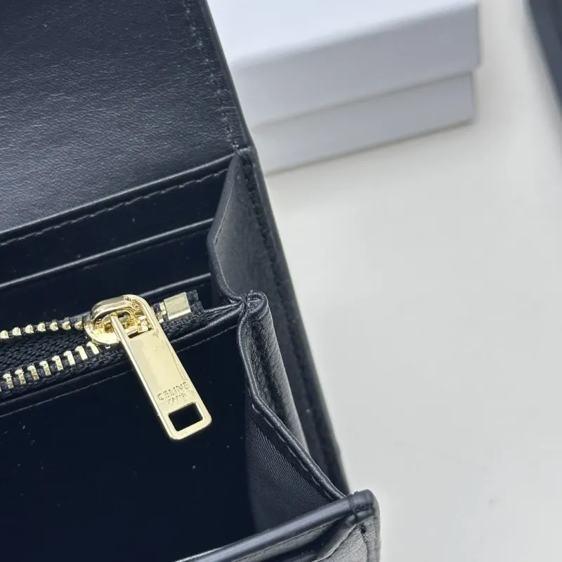 Celine Black Leather Long Wallet - Image 9