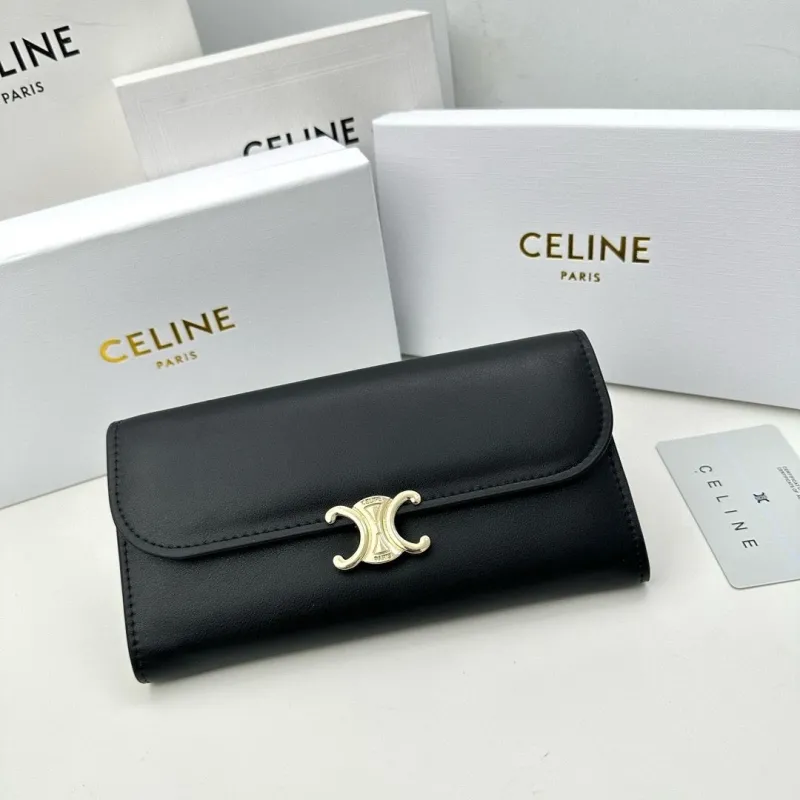 Celine Black Leather Long Wallet