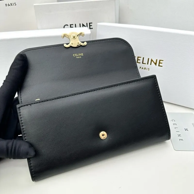 Celine Black Leather Long Wallet - Image 6