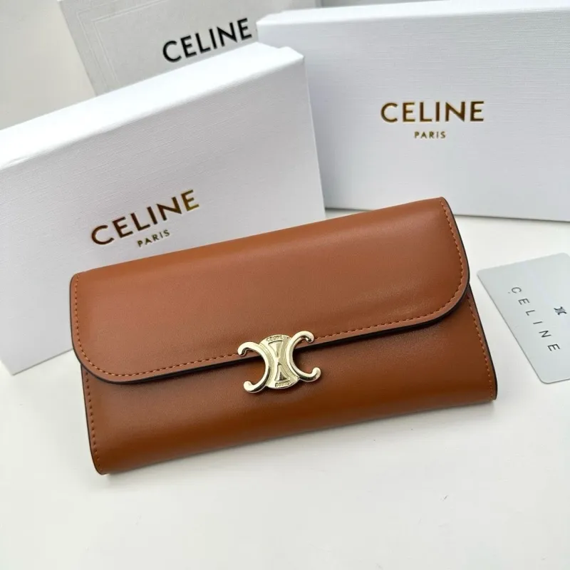 Celine Brown Leather Long Flap Wallet