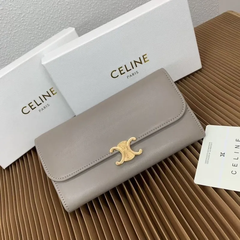 Celine Gray Leather Long Wallet