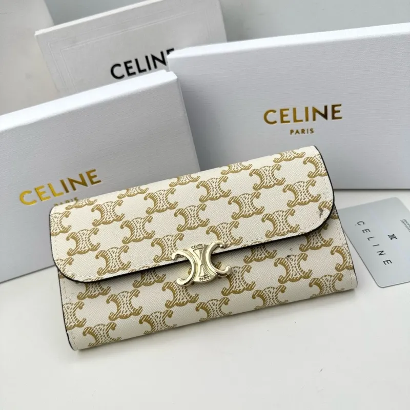 Celine White Gold Monogram Long Wallet