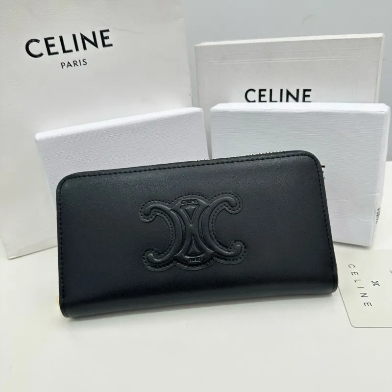 Celine Black Zip Around Leather Wallet