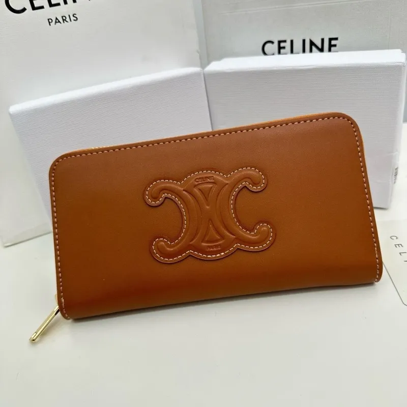 Celine Brown Zip Around Leather Wallet