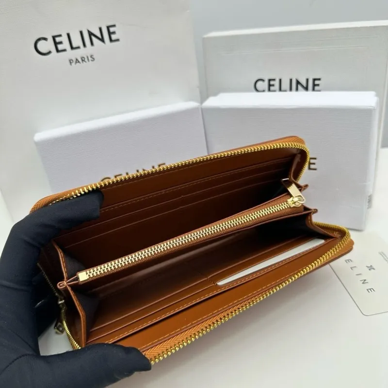 Celine Brown Zip Around Leather Wallet - Image 9