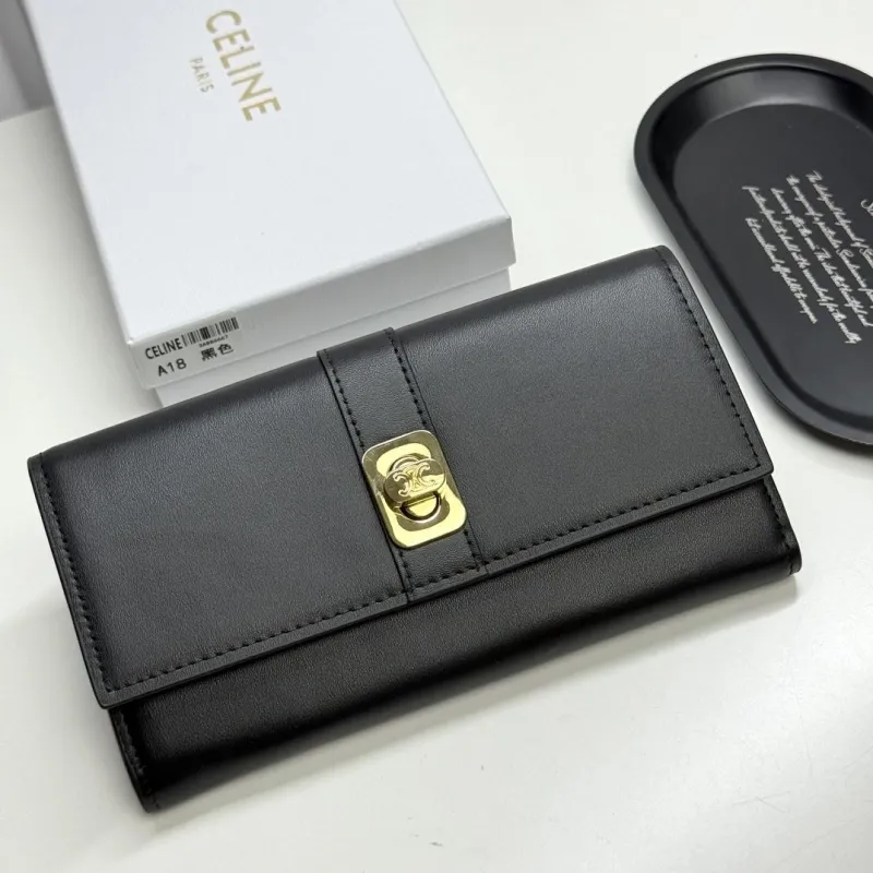 Celine A18 Black Leather Long Wallet
