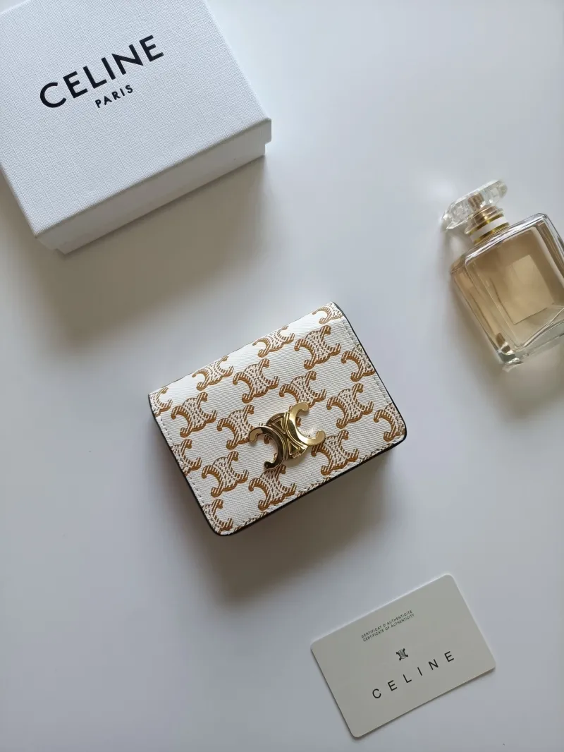 Celine White Monogram Compact Wallet