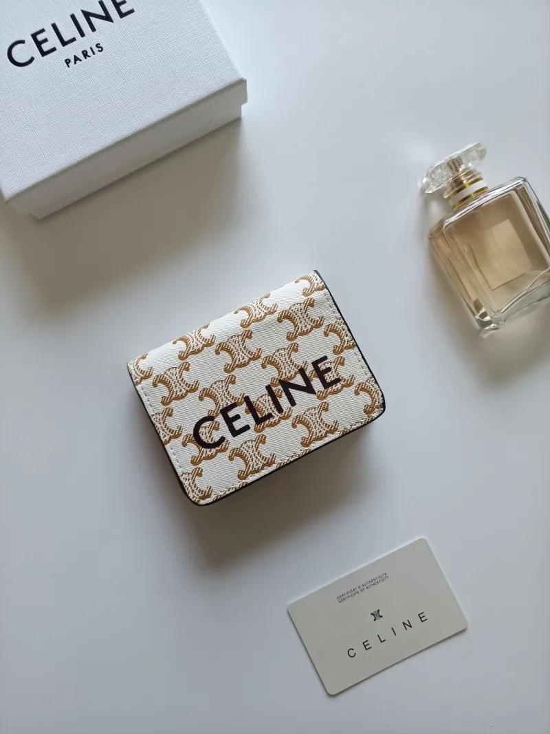 Celine White Monogram Compact Wallet
