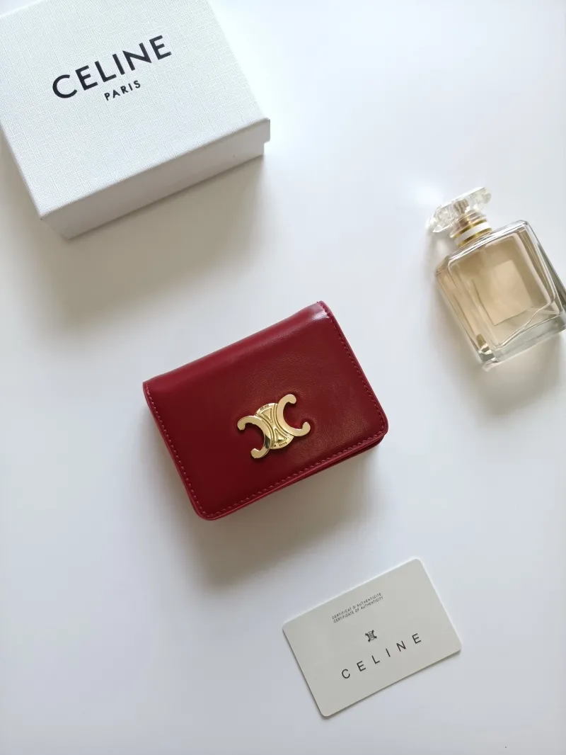 Celine Red Compact Leather Wallet