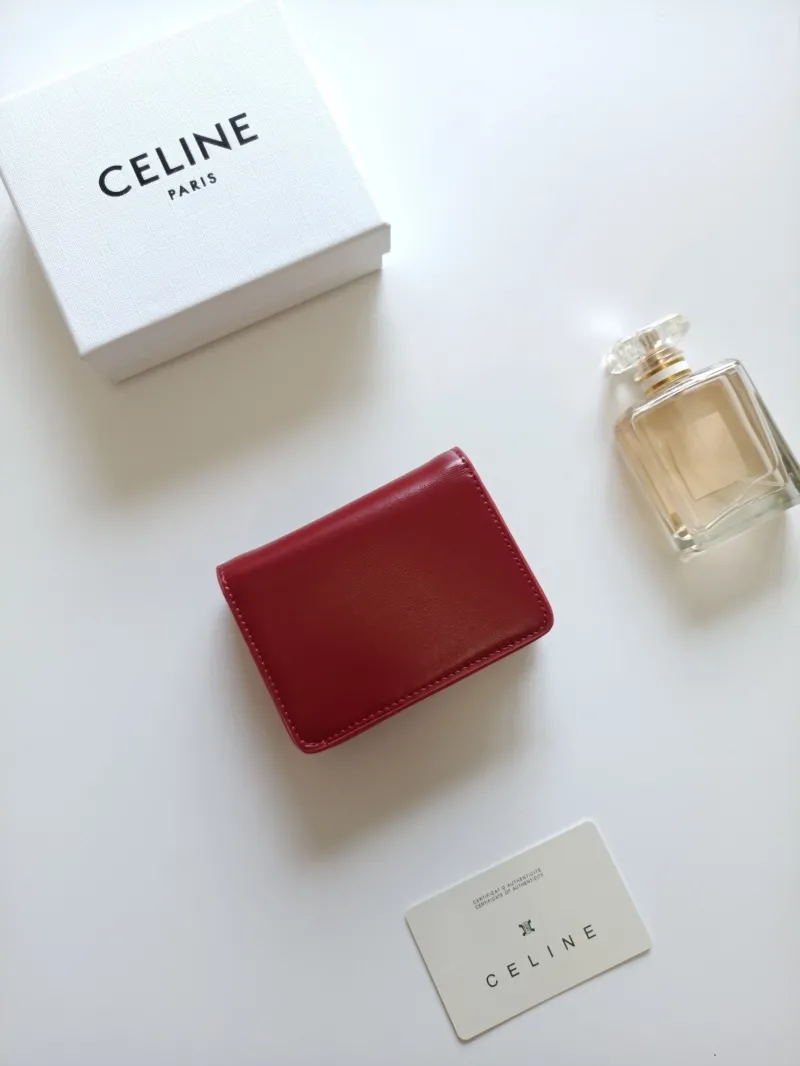 Celine Red Compact Leather Wallet - Image 3