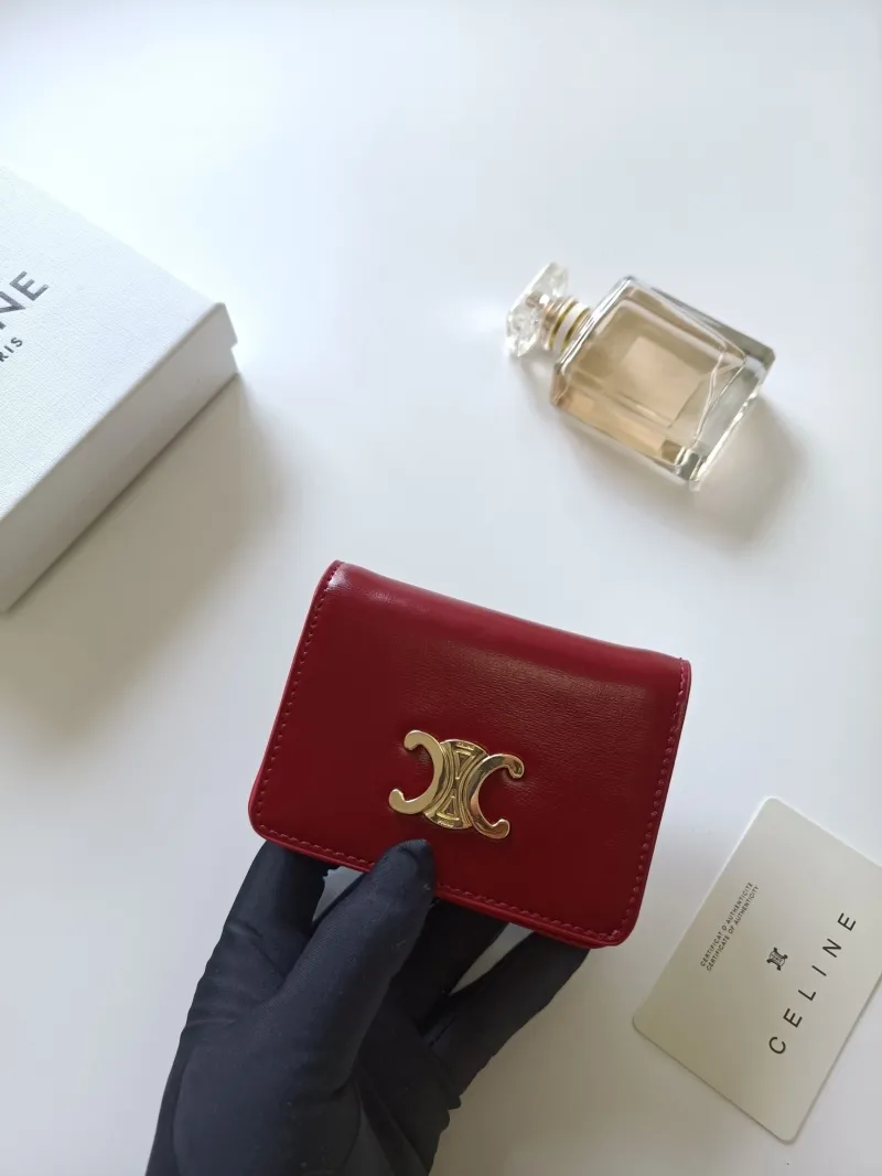 Celine Red Compact Leather Wallet - Image 4