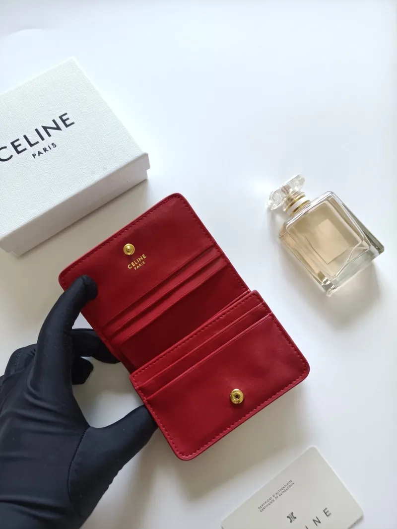 Celine Red Compact Leather Wallet - Image 5