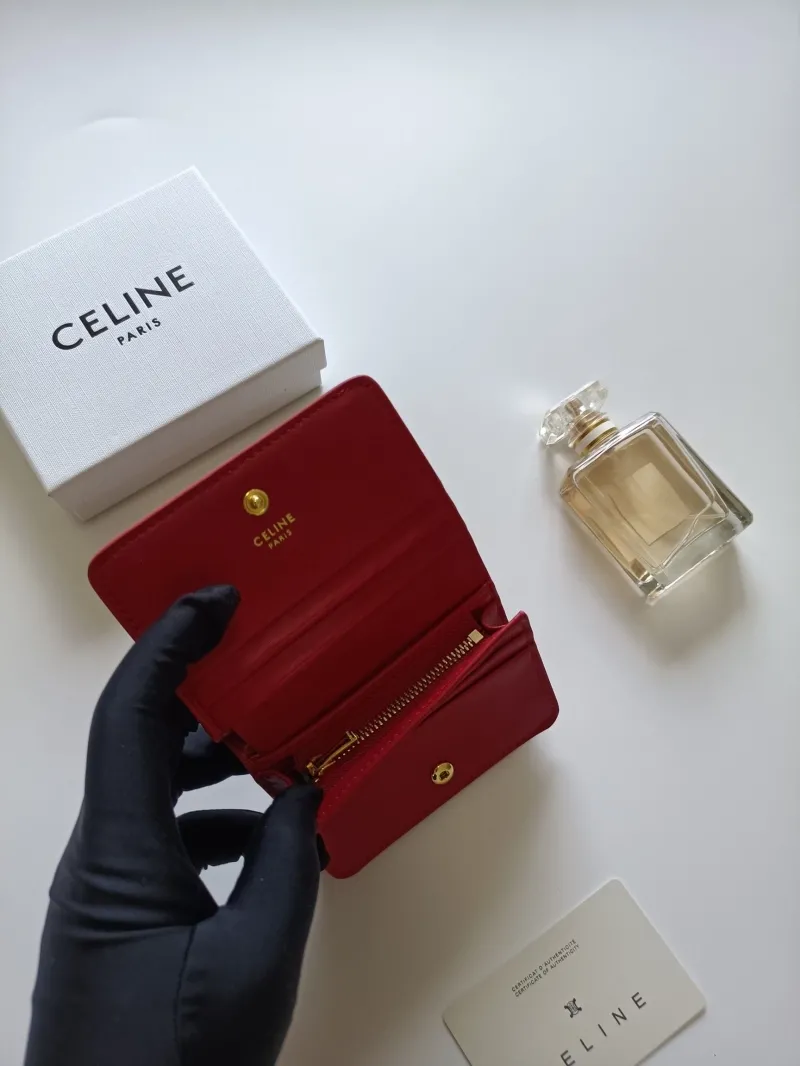 Celine Red Compact Leather Wallet - Image 6