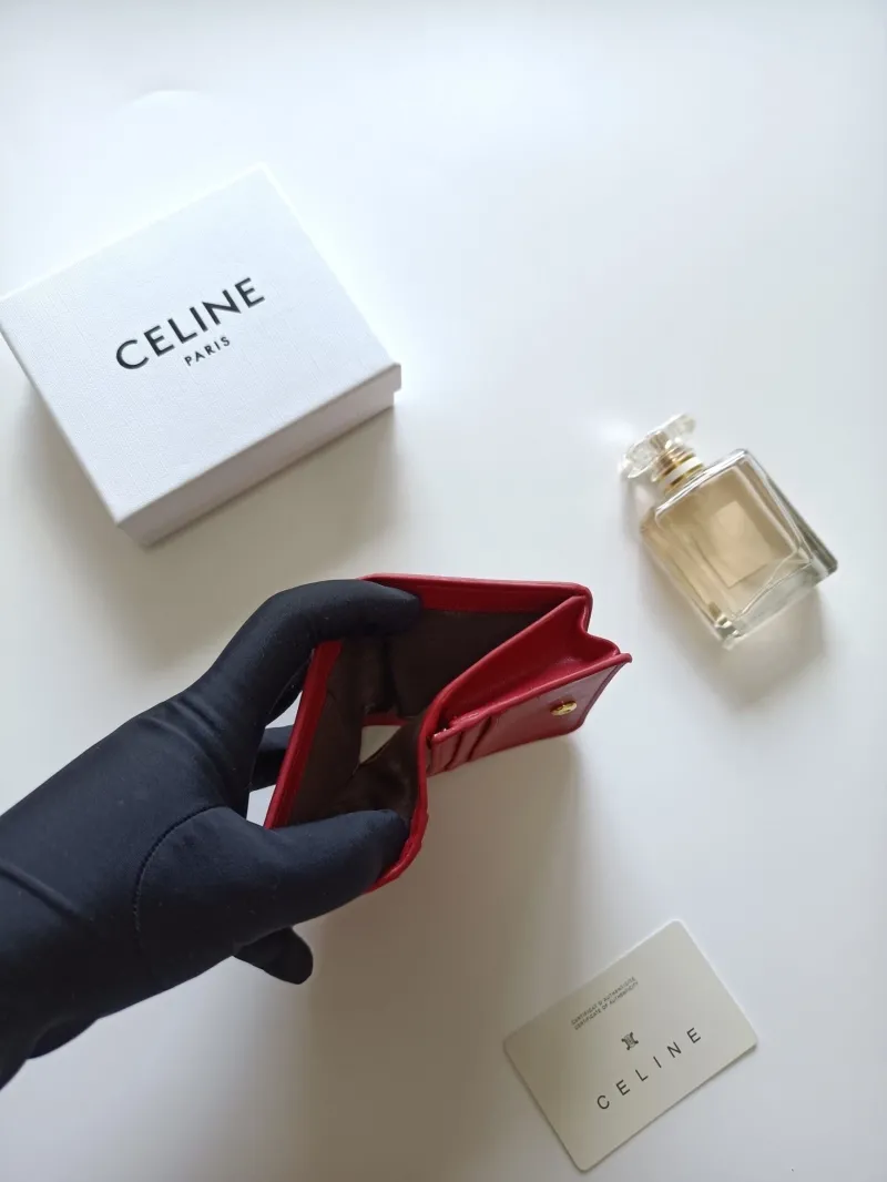 Celine Red Compact Leather Wallet - Image 7