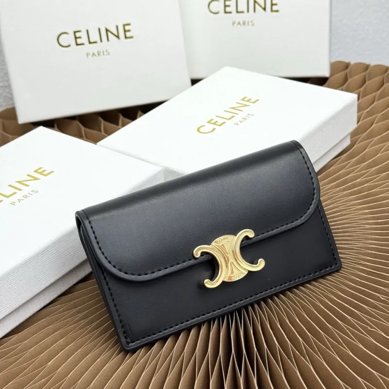 Celine Black Leather Card Holder Wallet