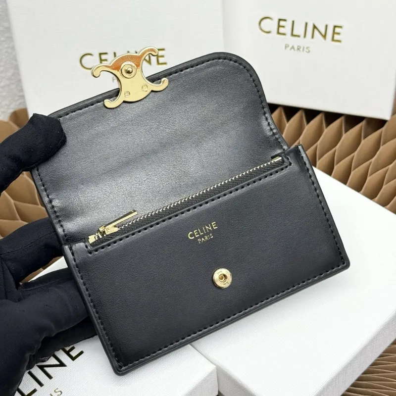 Celine Black Leather Card Holder Wallet - Image 5